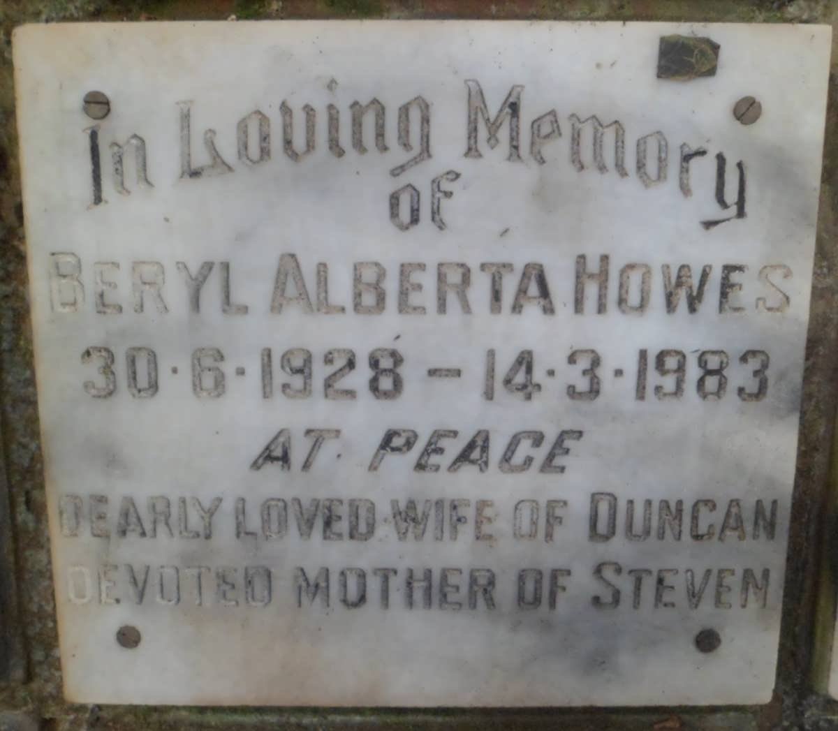 HOWE Beryl Alberta 1928-1983