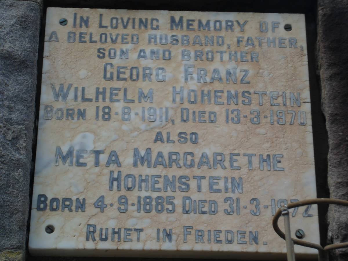 HOHENSTEIN Georg Franz Wilhelm 1911-1970 :: HOHENSTEIN  Meta Margarethe  1885-1972