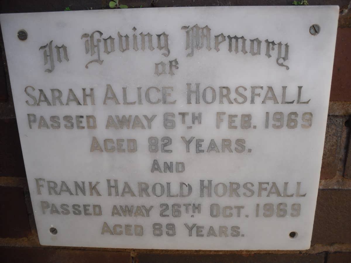 HORSFALL Frank Harold -1969 &amp; Sarah Alice -1969