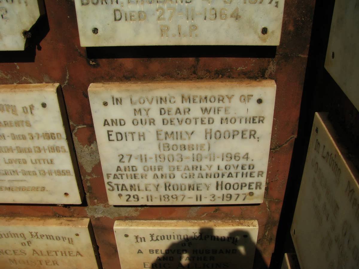 HOOPER Stanley Rodney 1897-1977 &amp; Edith Emily 1903-1964