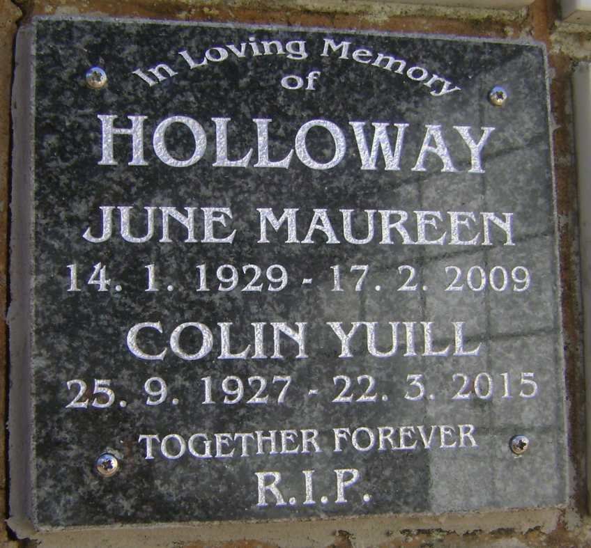 HOLLOWAY Colin Yuill 1927-2015 &amp; June Maureen 1929-2009