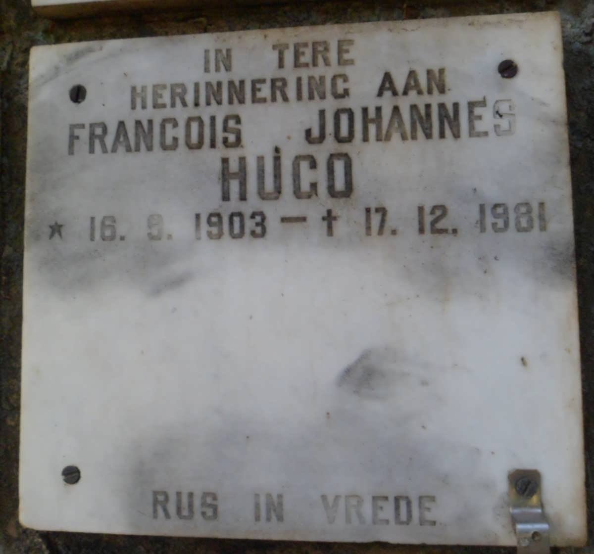 HUGO Francois Johannes 1903-1981