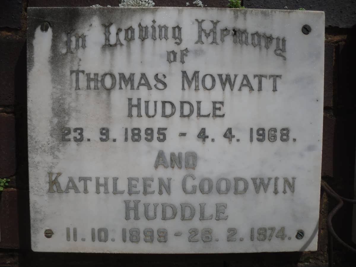 HUDDLE Thomas Mowatt 1895-1968 &amp; Kathleen Goodwin 1899-1974