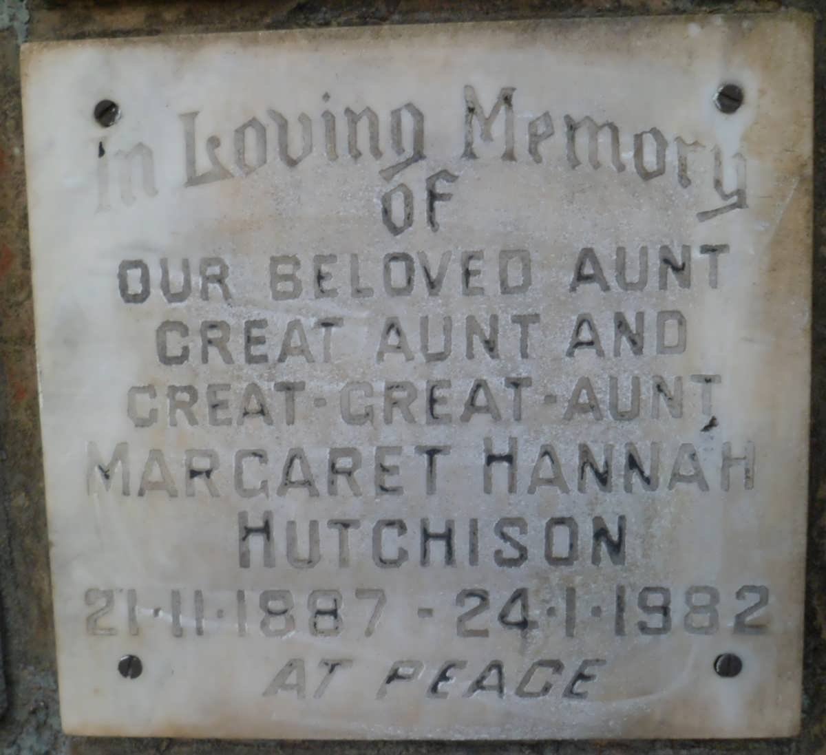 HUTCHISON Margaret Hannah 1887-1982