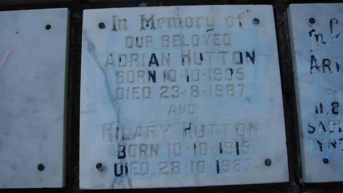 HUTTON Adrian 1905-1987 &amp; Hilary 1915-1987