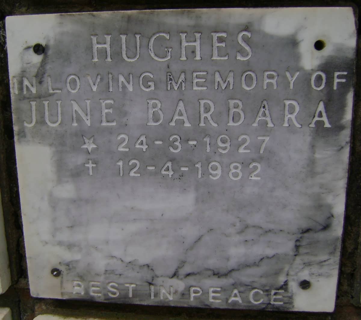 HUGHES June Barbara 1927-1982