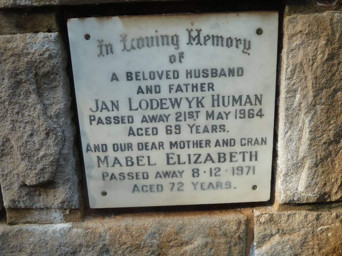 HUMAN Jan Lodewyk -1964 &amp; Mabel Elizabeth -1971