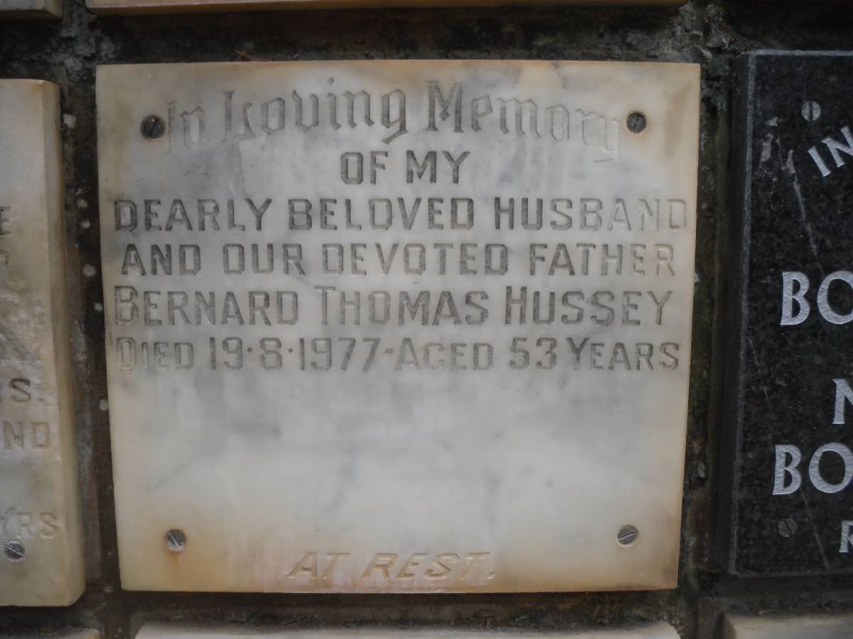 HUSSEY Bernard Thomas -1977