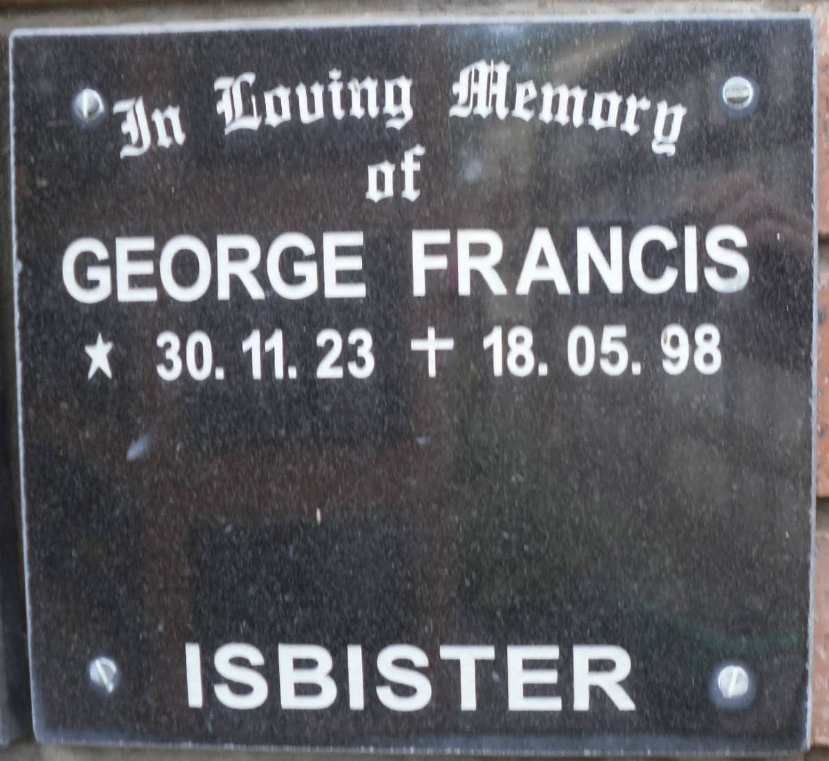 ISBISTER George Francis 1923-1998