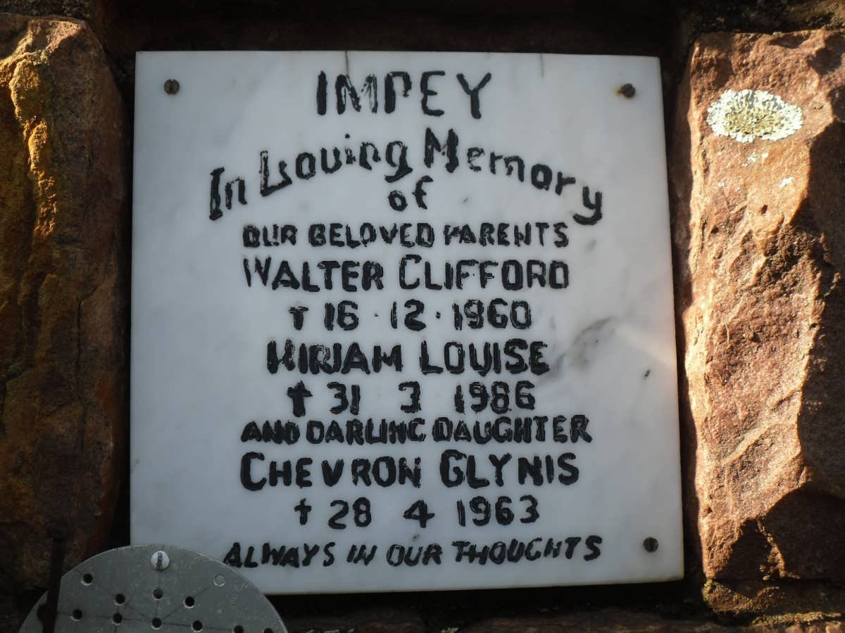 IMPEY Walter Clifford -1960 &amp; Miriam Louise -1986 :: IMPEY Chevron Glynis -1963