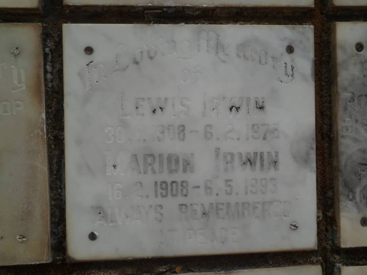 IRWIN Lewis 1908-1978 &amp; Marion 1908-1993