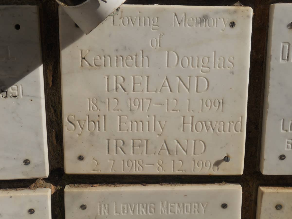 IRELAND Kenneth Douglas 1917-1991 &amp; Sybil Emily Howard 1918-1996