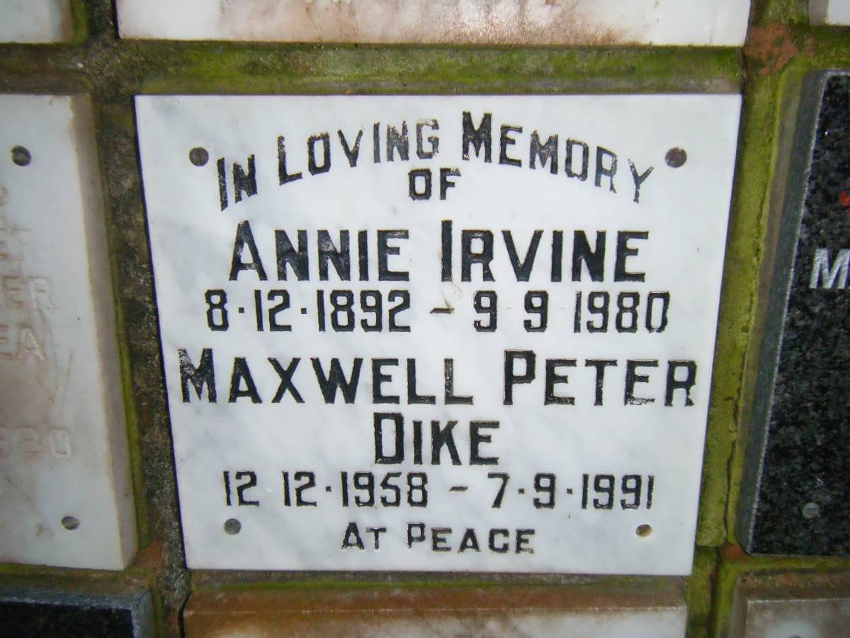 IRVINE Annie 1892-1980 :: DIKE Maxwell Peter 1958-1991