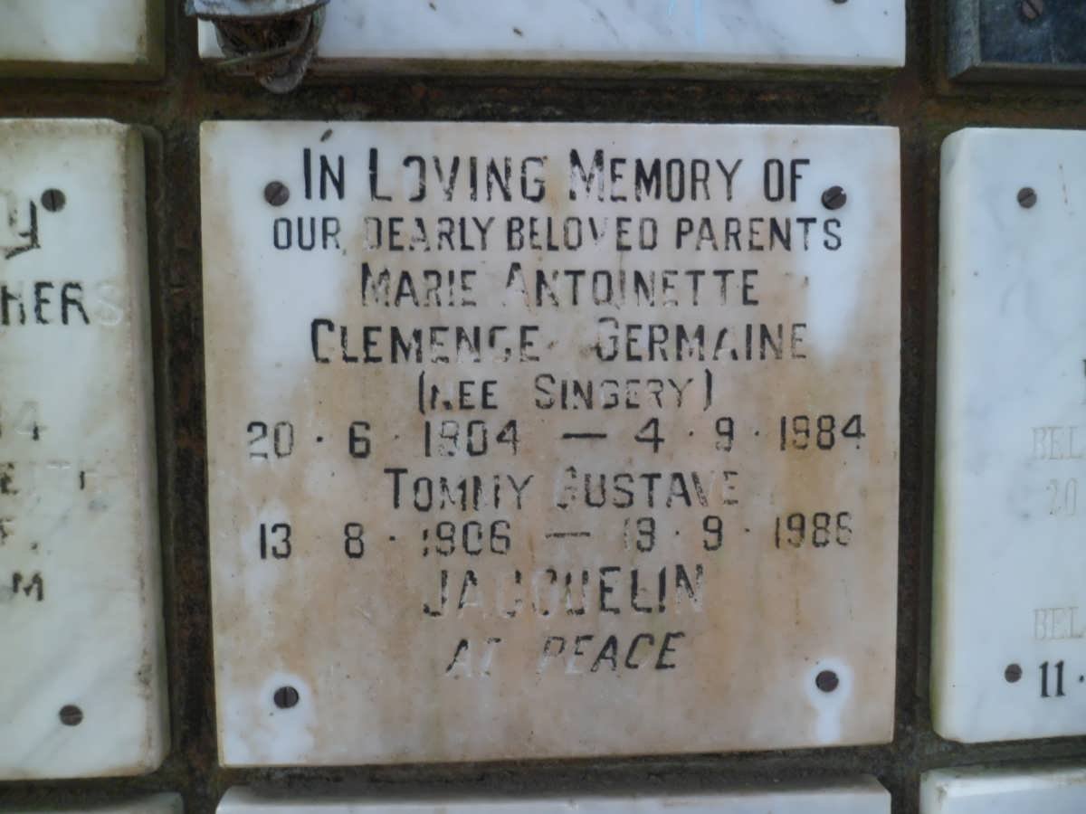 JACQUELIN Tommy Gustave 1906-1986 &amp; Marie Antoinette Clemence Germaine SINGERY 1904-1984
