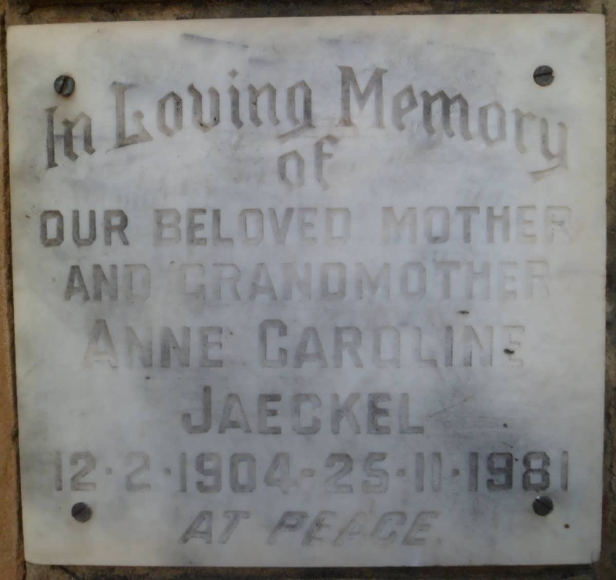 JAECKEL Anne Caroline 1904-1981