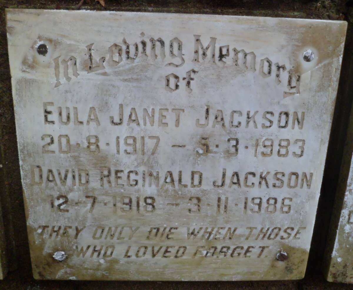 JACKSON David Reginald 1918-1986 &amp; Eula Janet 1917-1983