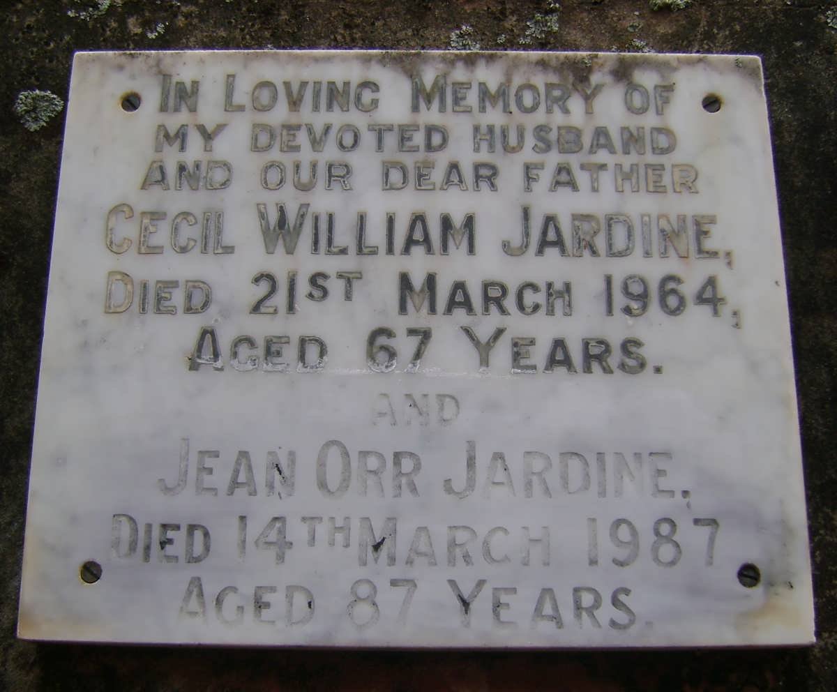 JARDINE Cecil William -1964 &amp; Jean Orr -1987