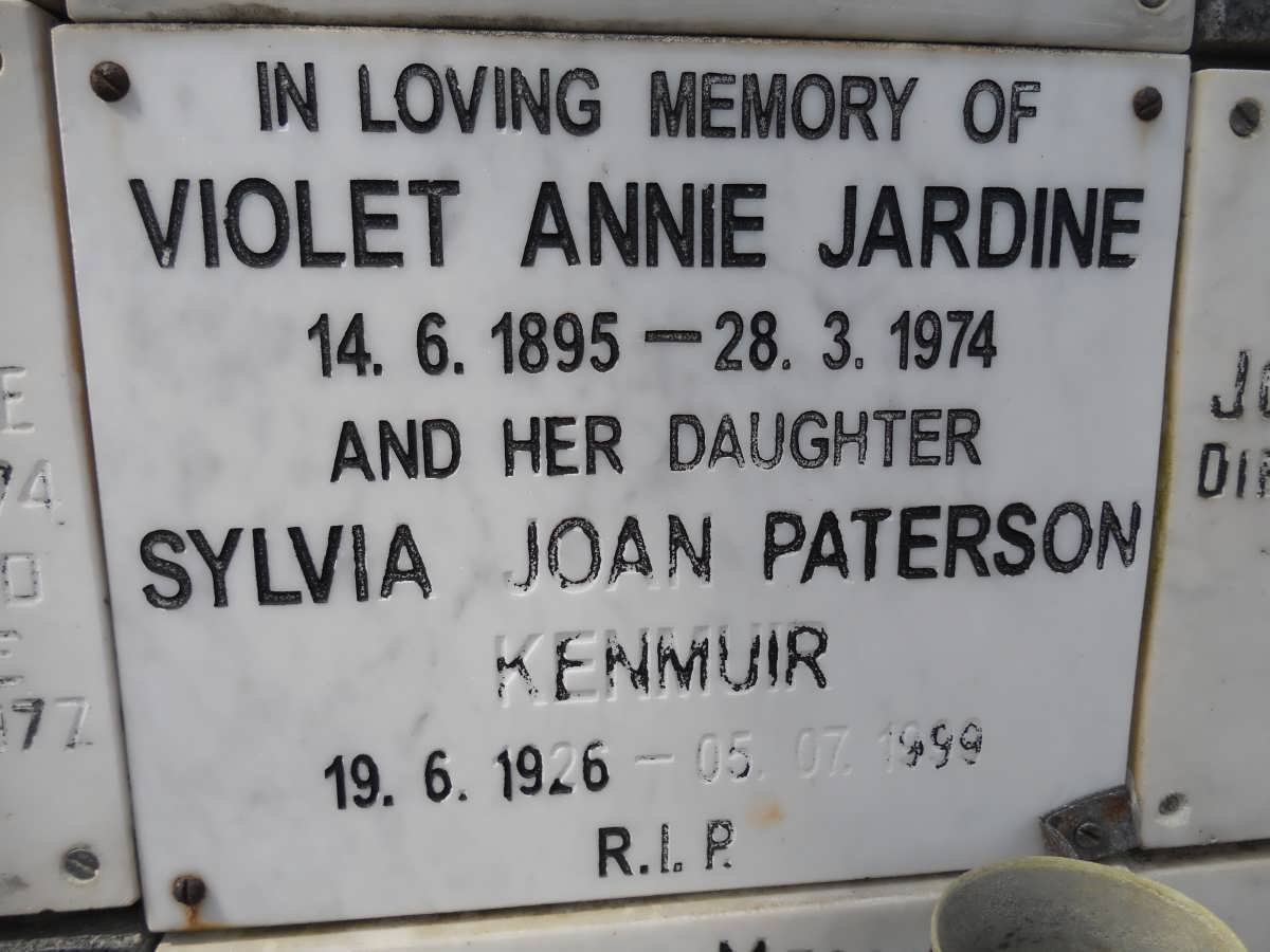 JARDINE Violet Annie 1895-1974 :: KENMUIR Sylvia Joan Paterson 1926-1999