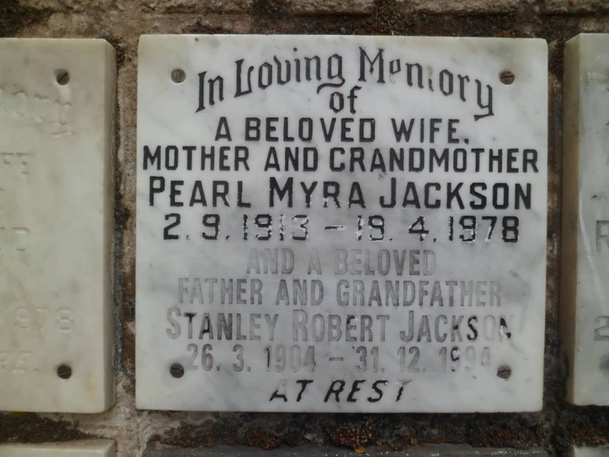 JACKSON Stanley Robert 1904-1994 &amp; Pearl Myra 1913-1978