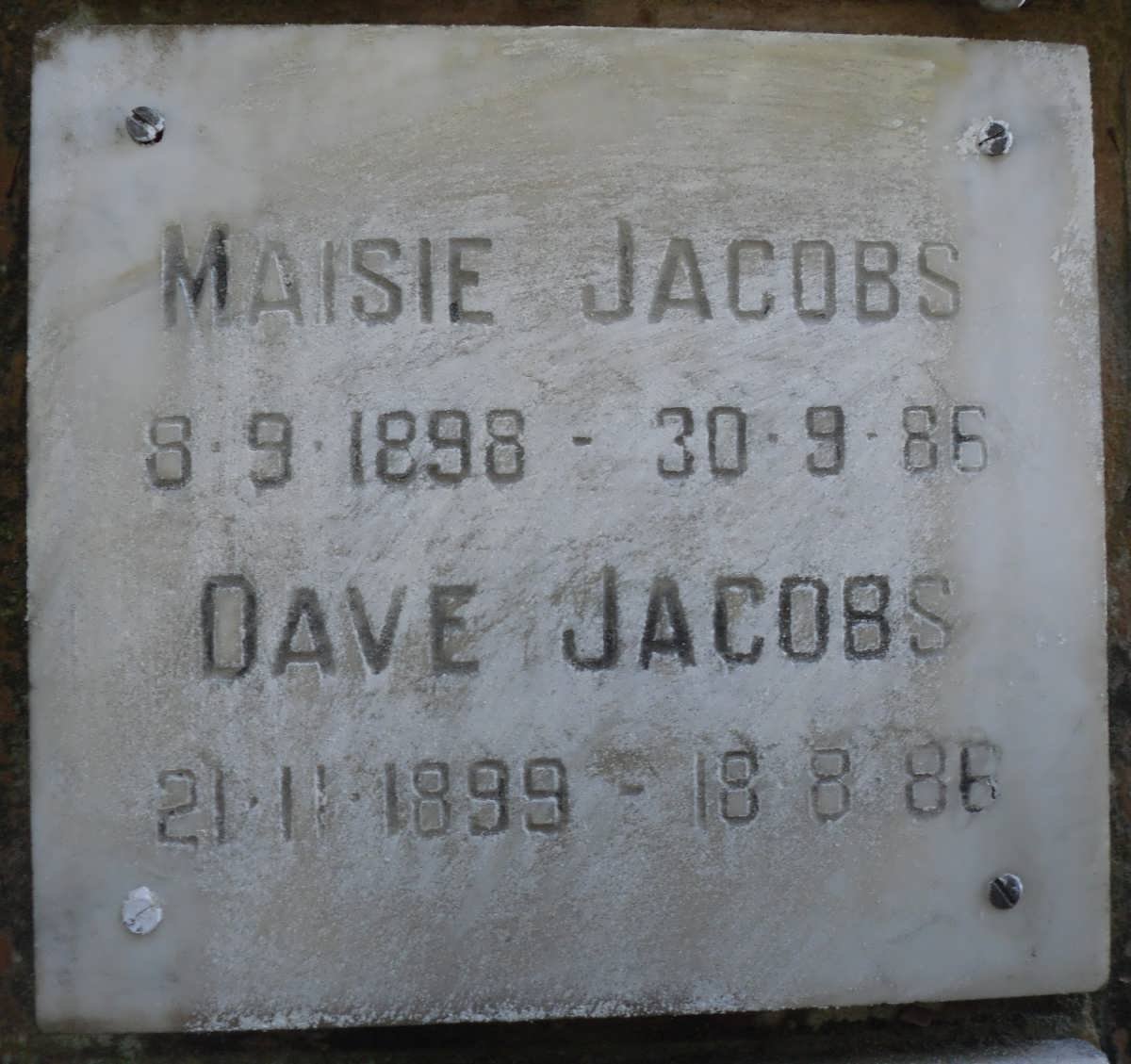 JACOBS Dave 1899-1986 &amp; Maisie 1898-1986