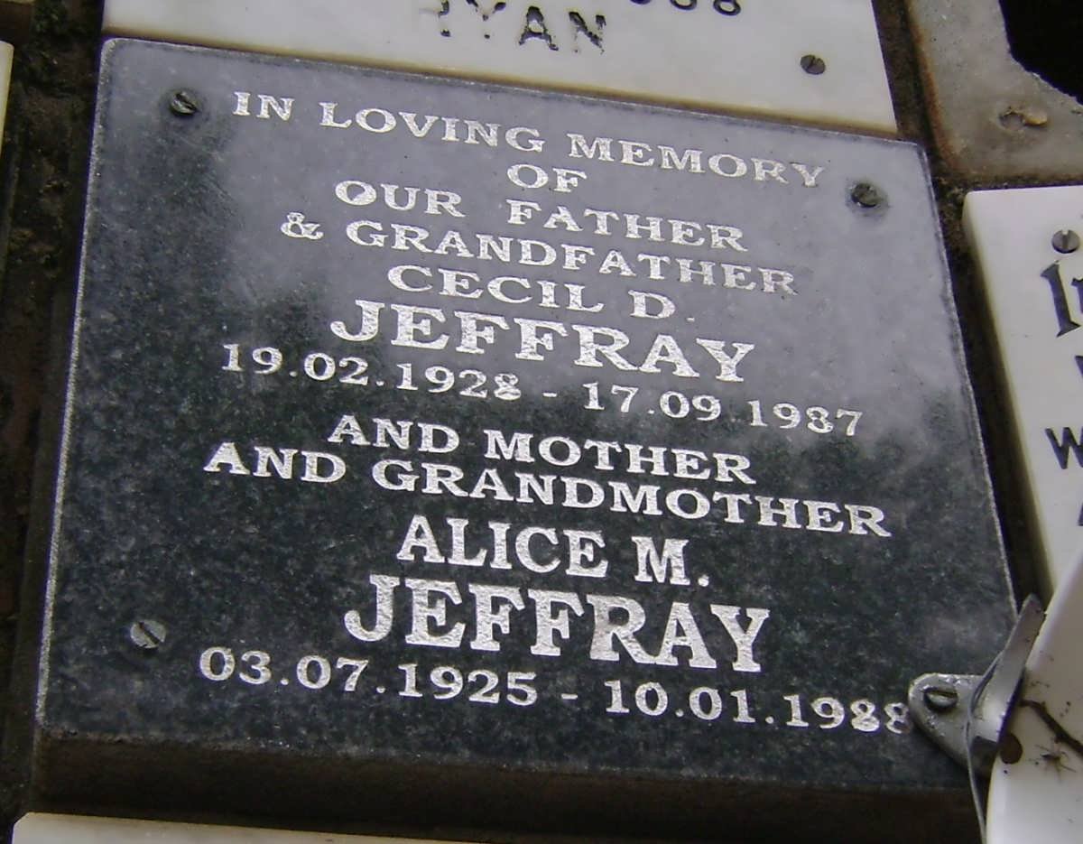JEFFRAY Cecil D. 1928-1987 &amp; Alice M. 1925-1988