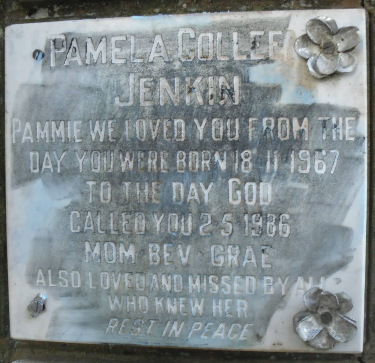JENKIN Pamela Colleen 1967-1986