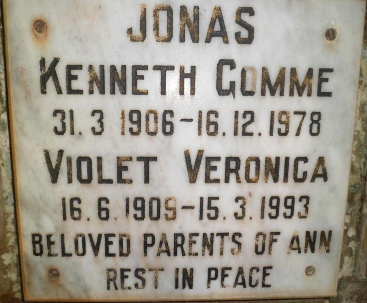 JONAS Kenneth Gomme 1906-1978 &amp; Violet Veronica 1909-1993