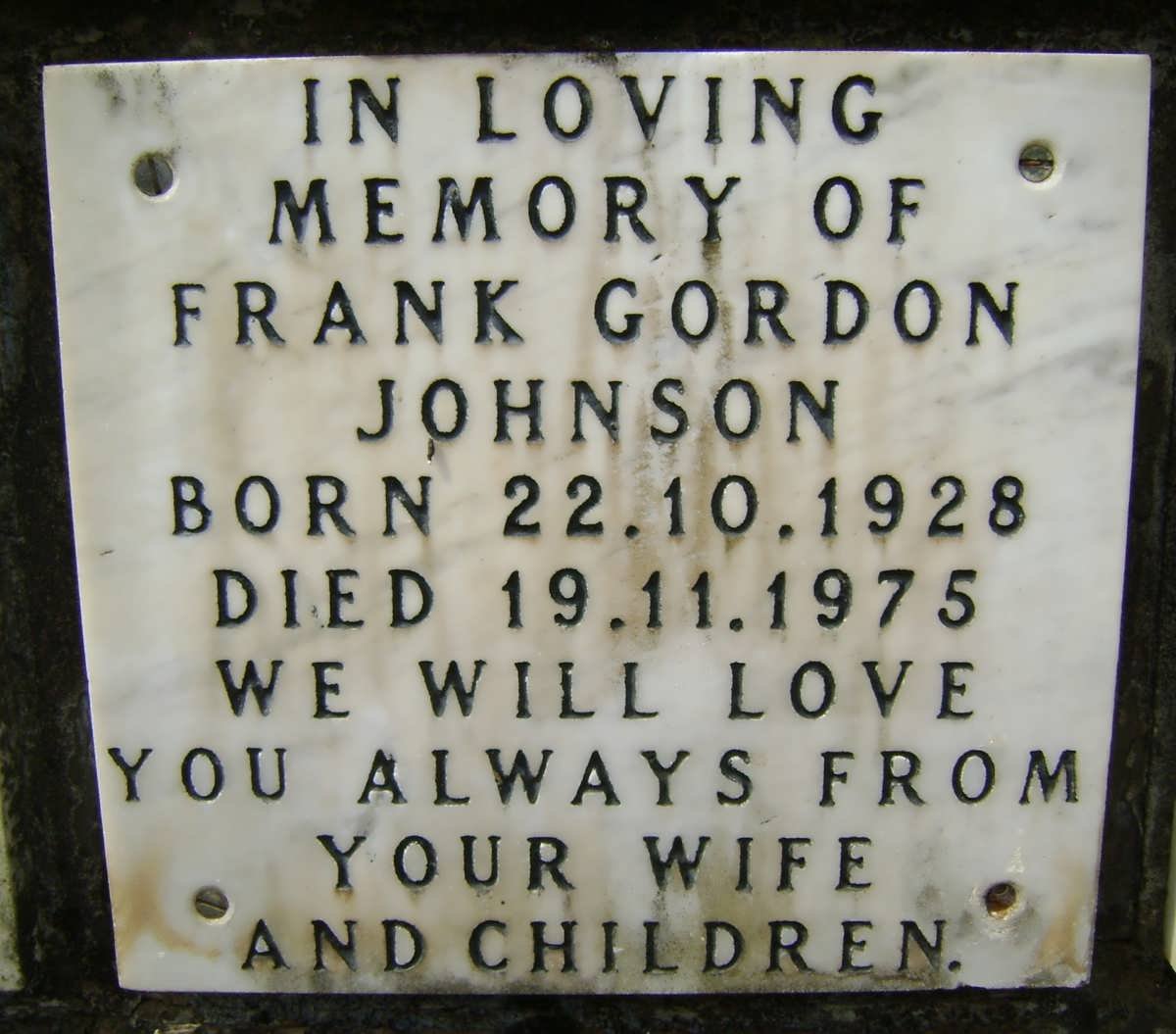JOHNSON Frank Gordon 1928-1975