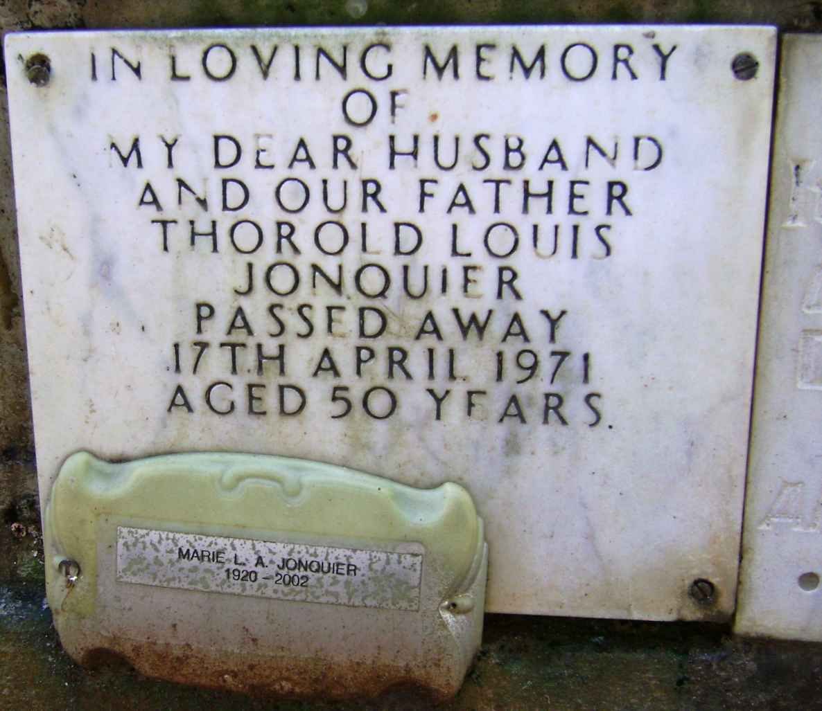 JONQUIER Thorold Louis -1971 &amp; Marie L.A. 1920-2002