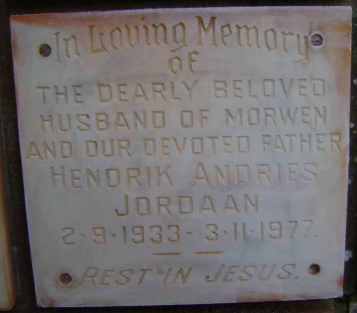 JORDAAN Hendrik Andries 1933-1977