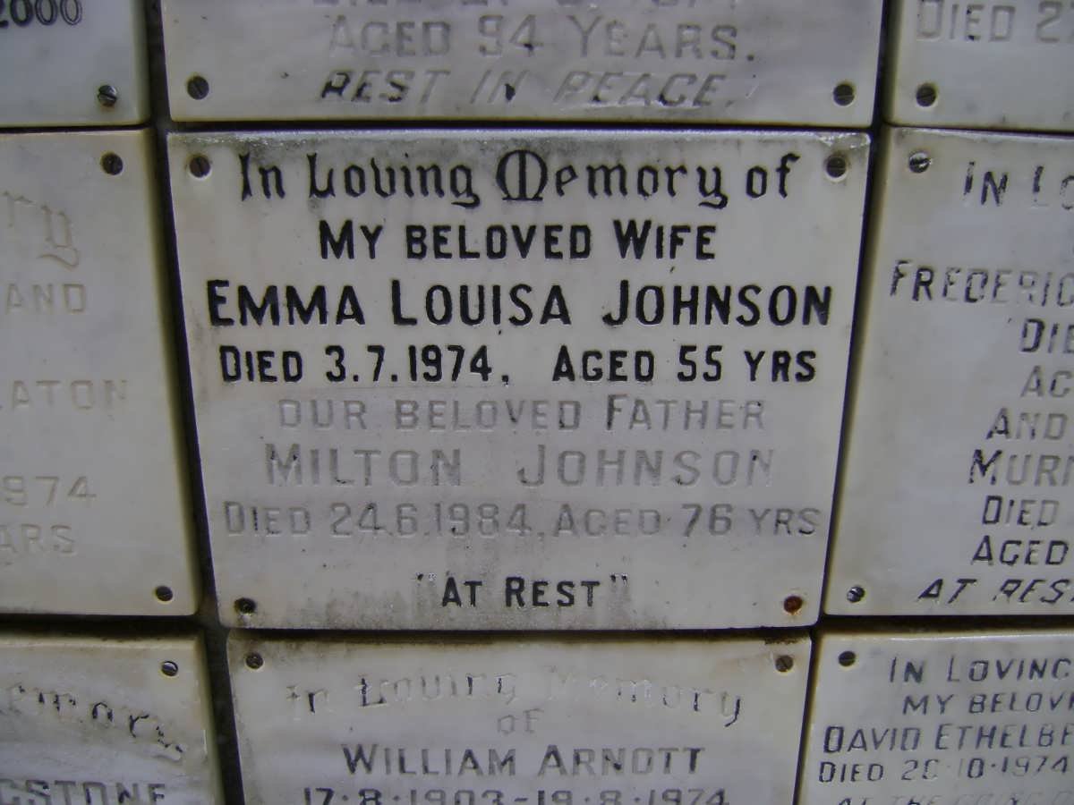 JOHNSON Milton -1984 &amp; Emma Louisa -1974
