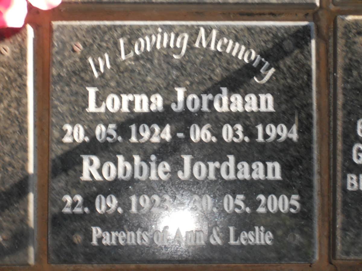 JORDAAN Robbie 1923-2005 &amp; Lorna 1924-1994