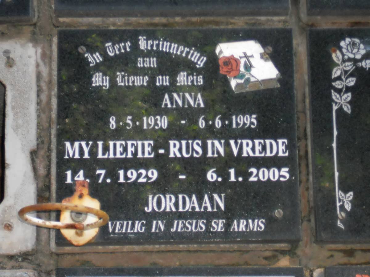 JORDAAN Louis Daniel 1929-2005 &amp; Anna 1930-1995