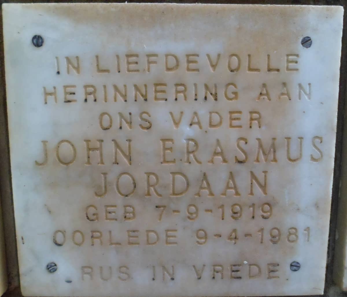 JORDAAN John Erasmus 1919-1981