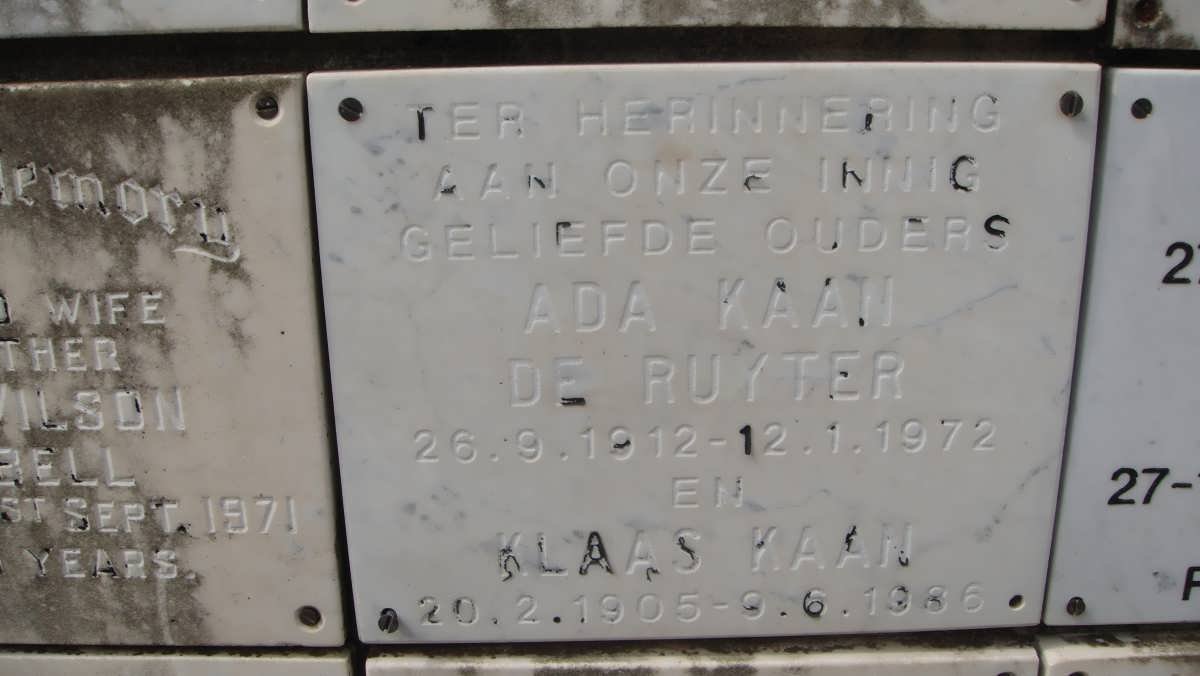 KAAN Klaas 1905-1986 &amp; Ada De RUYTER 1912-1972