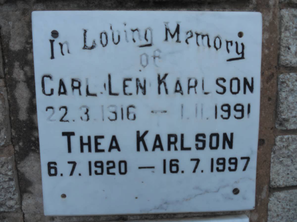 KARLSON Carl Len 1916-1991 &amp; Thea 1920-1997