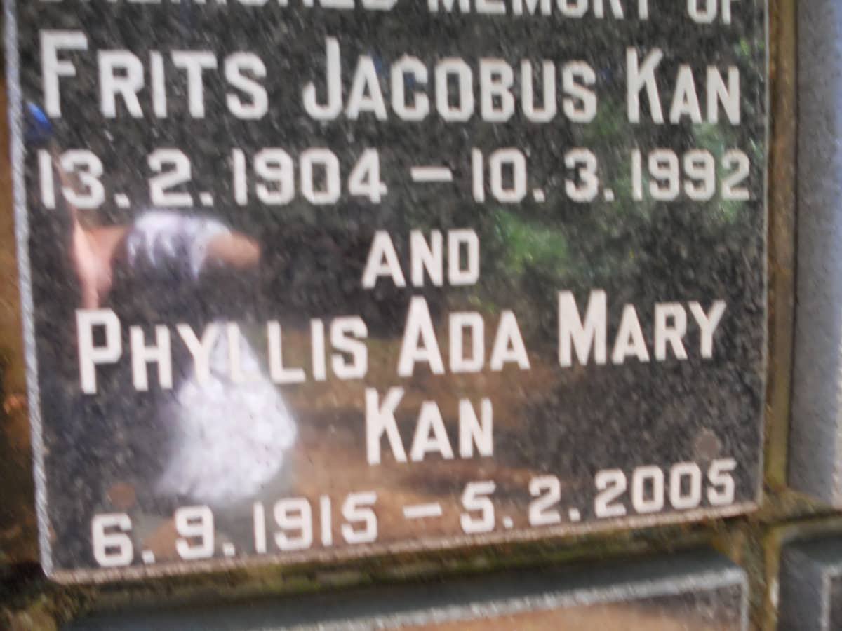 KAN Frits Jacobus 1904-1992 &amp; Phyllis Ada Mary 1915-2005