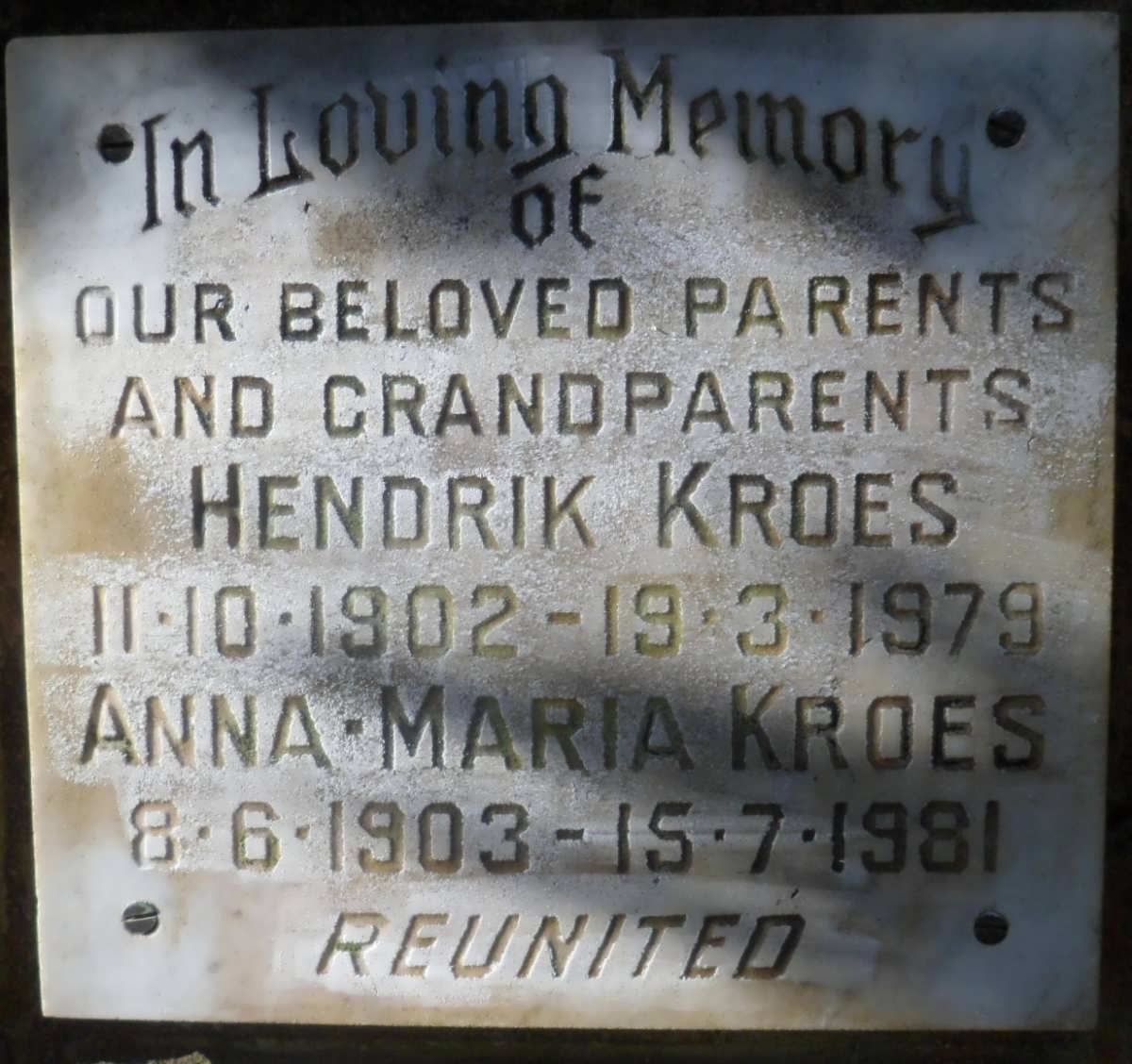 KROES Hendrik 1902-1979 &amp; Anna-Maria 1903-1981