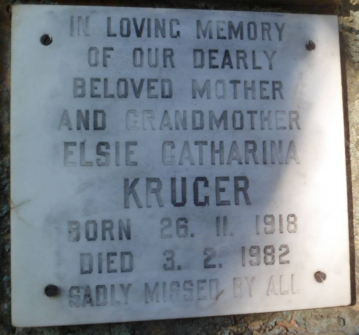 KRUGER Elsie Catharina 1918-1982