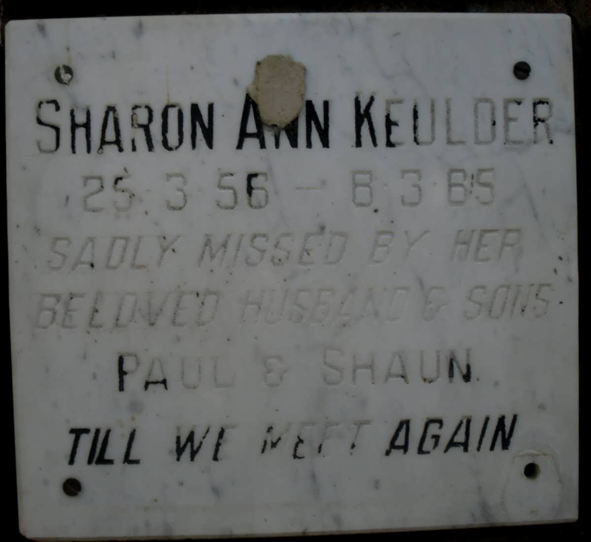 KEULDER Sharon Ann 1956-1985