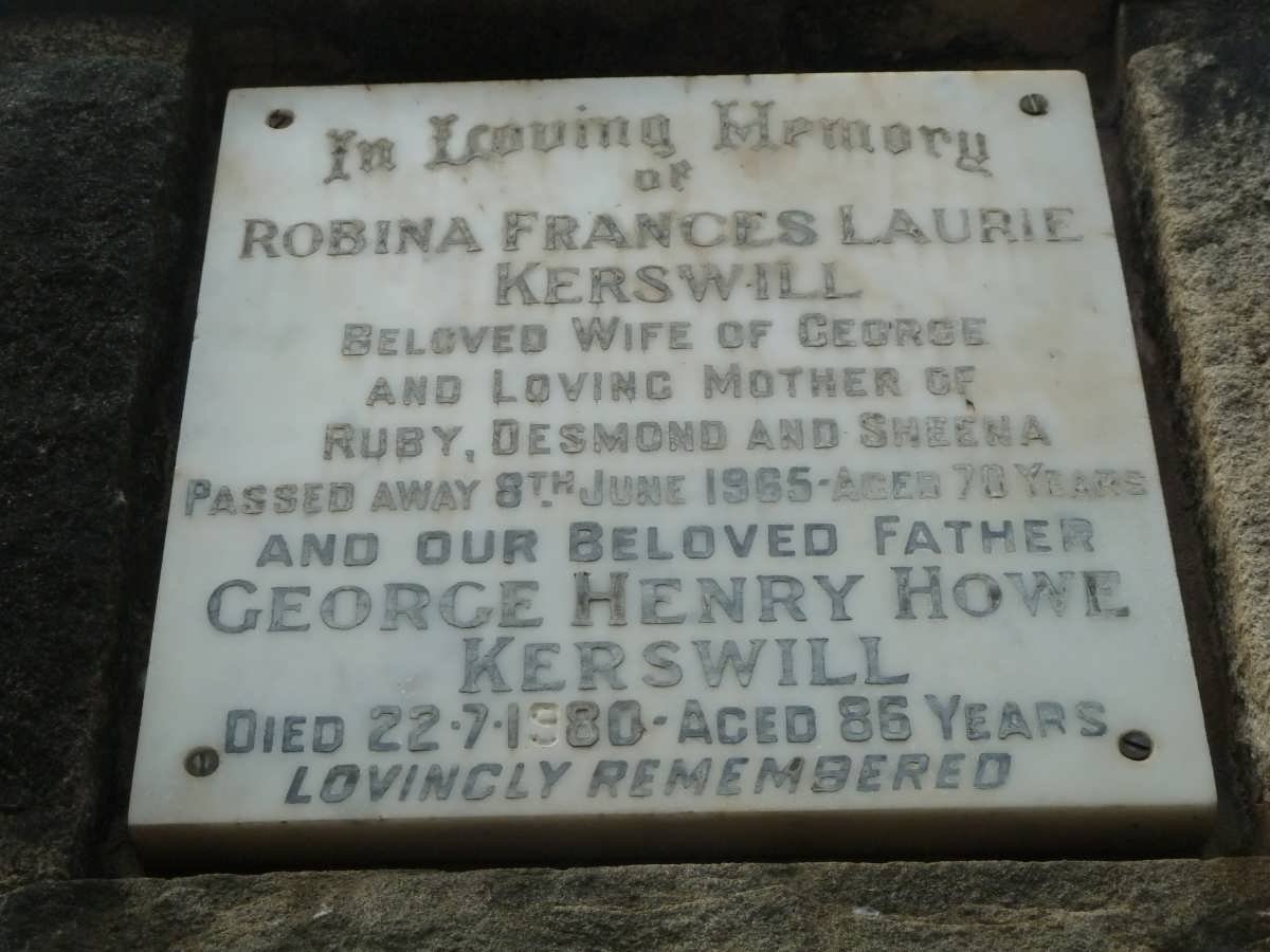 KERSWILL George Henry Howe -1980 &amp; Robina Frances Laurie -1965
