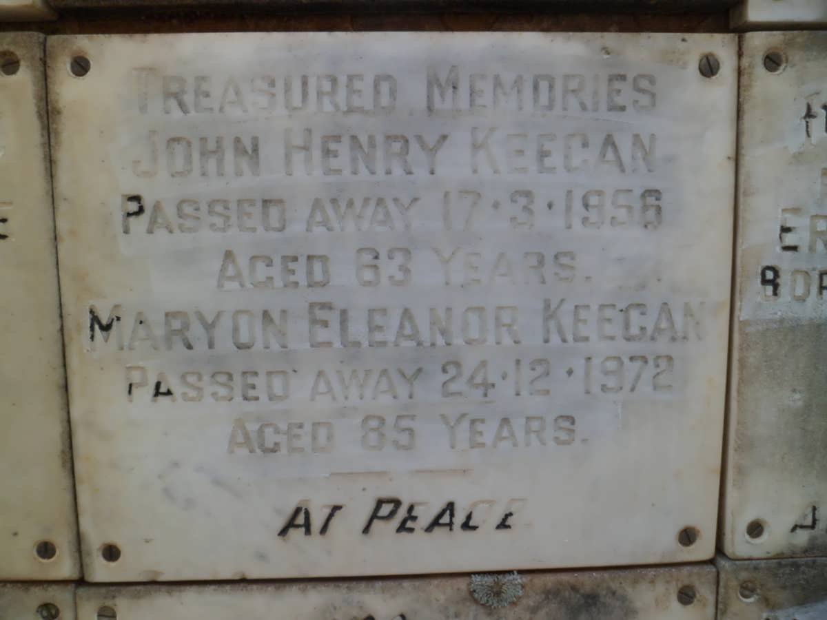 KEEGAN John Henry -1956 &amp; Maryon Eleanor -1972