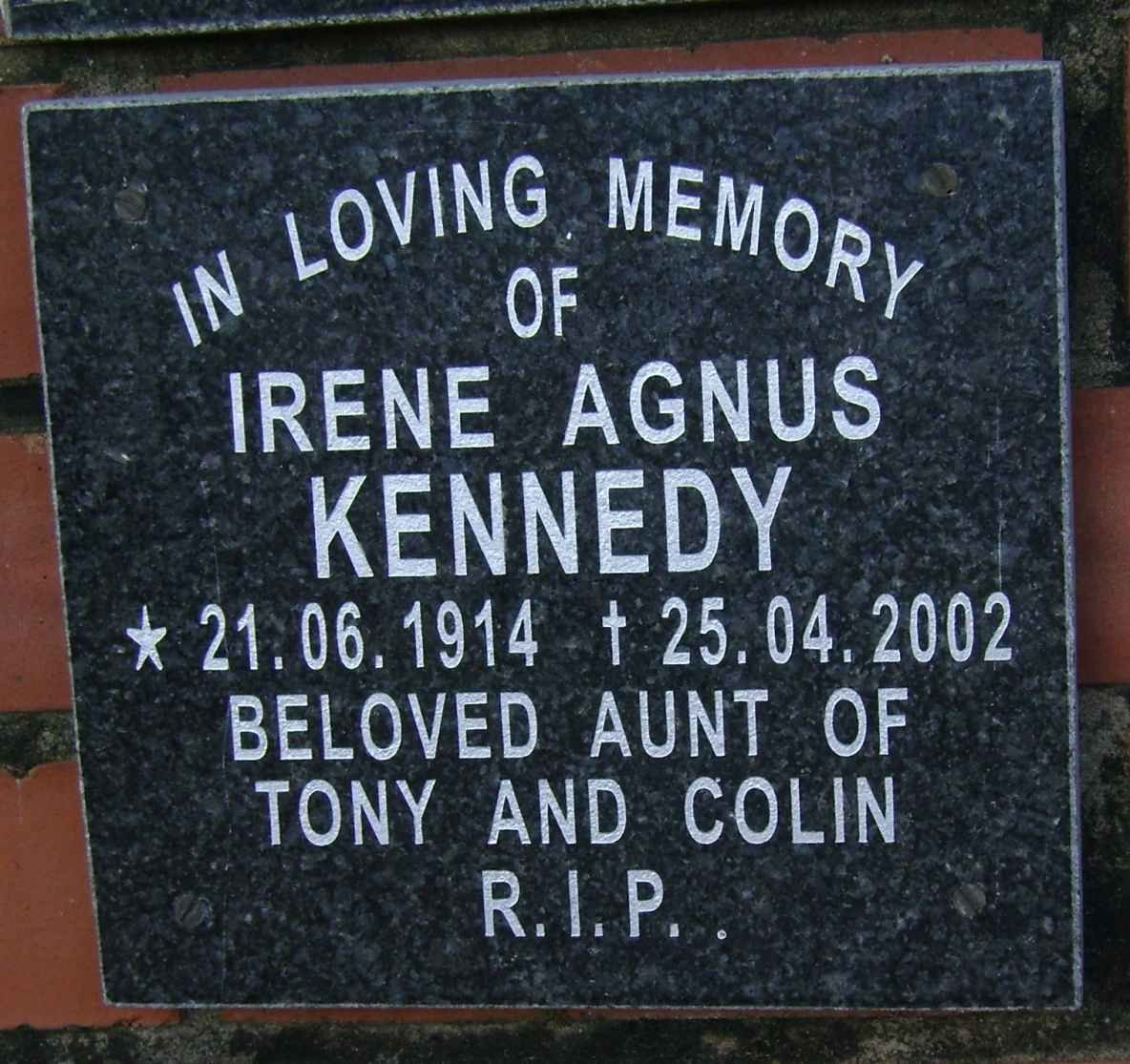 KENNEDY Irene Agnus 1914-2002