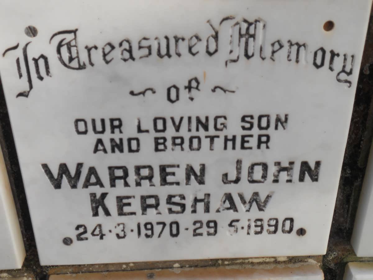 KERSHAW Warren John 1970-1990