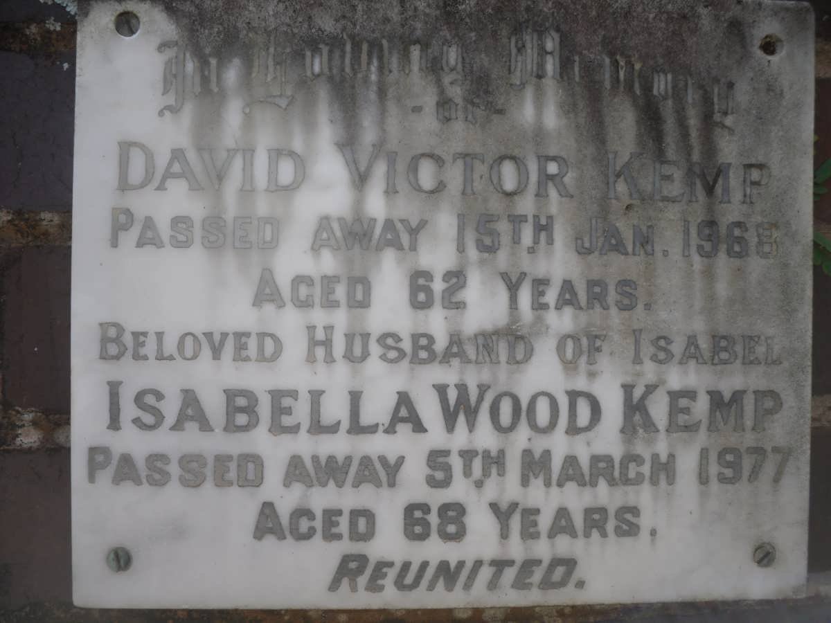 KEMP David Victor -1968 &amp; Isabella Wood -1977