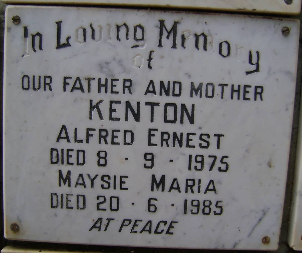 KENTON Alfred Ernest -1975 &amp; Maysie Maria -1985