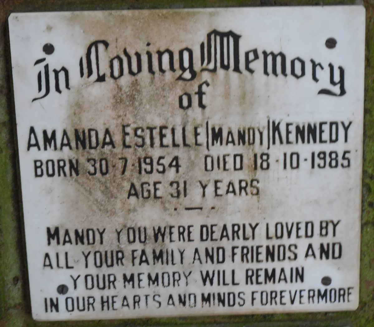 KENNEDY Amanda Estelle 1954-1985