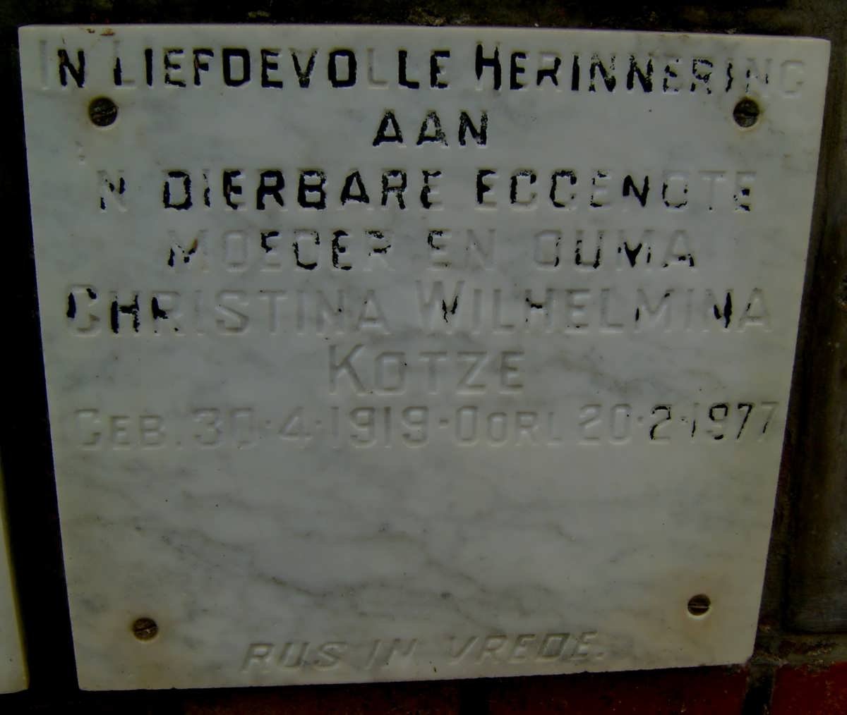 KOTZE Christina Wilhelmina 1919-1977