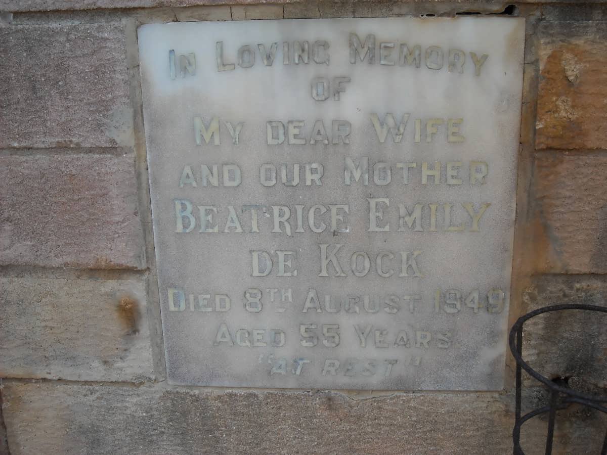 KOCK Beatrice Emily, De -1949