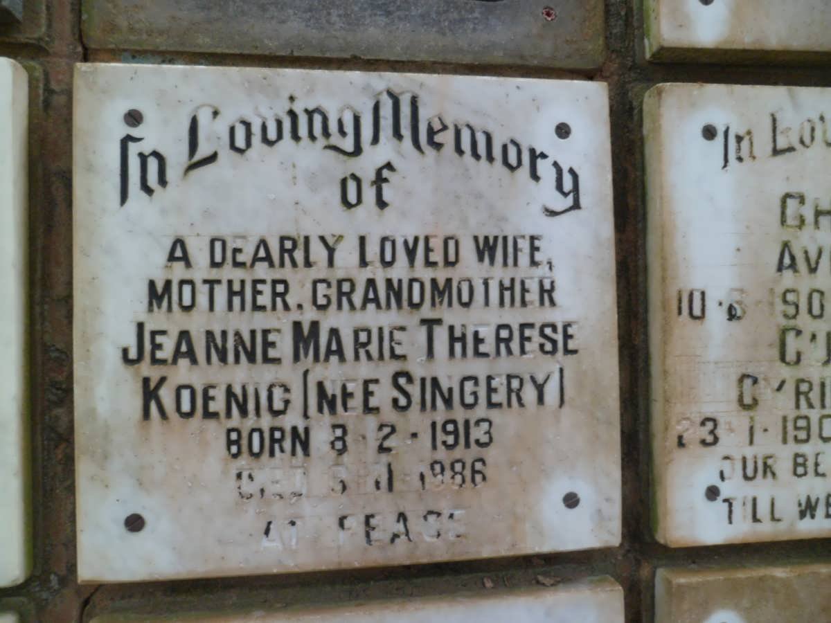 KOENIG Jeanne Marie Therese nee SINGERY 1913-1986